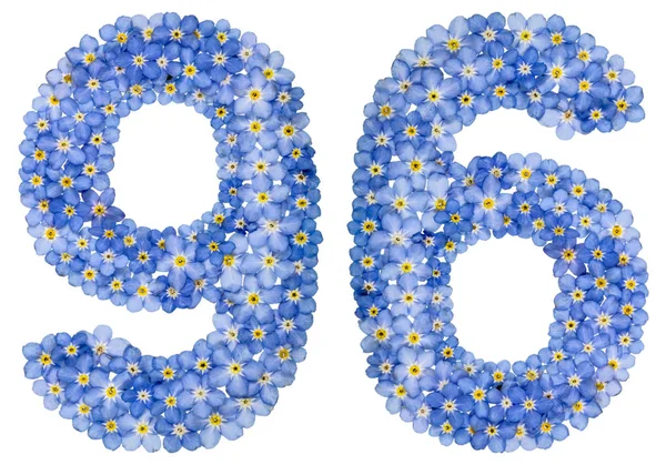 Números arábigos 96, noventa y seis, de flores azules que no me olvidan —  Fotos de Stock