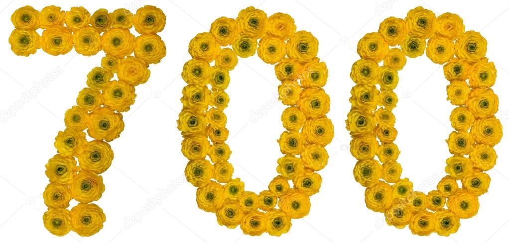 Arabic numeral 700, seven hundred, from yellow flowers of butter