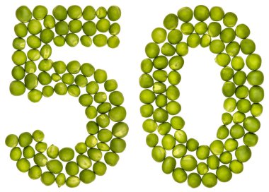 Arapça rakamı 50, elli, yeşil bezelye, üzerinde beyaz bac izole dan