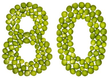 Arapça sayı 80, yeşil bezelye, üzerinde beyaz ba izole üzerinden seksen