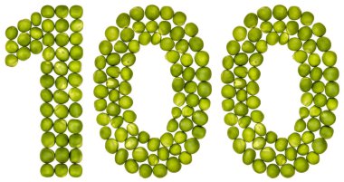 Arapça wh izole rakamı 100, yüz üzerinden yeşil bezelye,