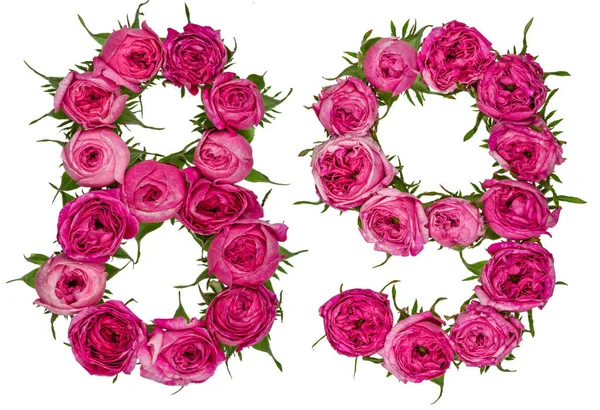 Números arábigos 89, ochenta y nueve, de flores rojas de rosa, aislado —  Fotos de Stock