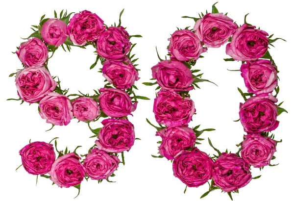 Арабская цифра 90, девяносто, девять, из красных цветов розы, изола — стоковое фото