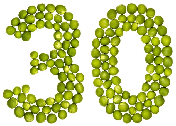 Arapça rakamı 30, otuz, yeşil bezelye, üzerinde beyaz ba izole dan