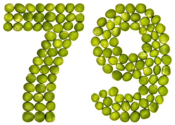 Арабская цифра 79, семьдесят девять, из зеленого горошка, изолированный на WH — стоковое фото