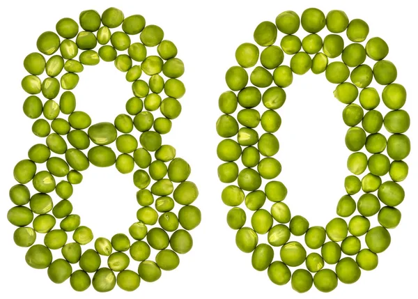 Arapça sayı 80, yeşil bezelye, üzerinde beyaz ba izole üzerinden seksen