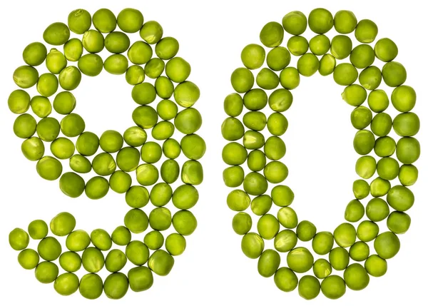 Арабская цифра 90, 90, из зеленого горошка, изолированный на белой ба — стоковое фото
