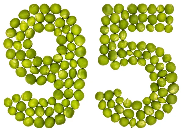 Arapça sayı 95, yeşil bezelye, WHI üzerinde izole üzerinden doksan beş — Stok fotoğraf