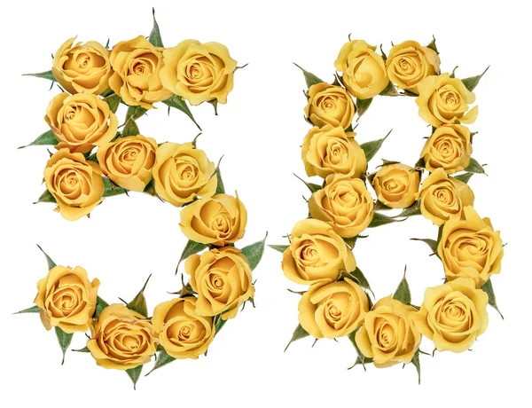 Numero arabo 58, cinquantotto, da fiori gialli di rosa, iso — Foto Stock