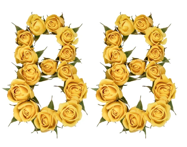Arabiska siffror 88, åttio åtta, från gula blommor av ros, är — Stockfoto