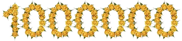 Cyfry arabskie 1000000, milion, z żółtych kwiatów róży — Zdjęcie stockowe