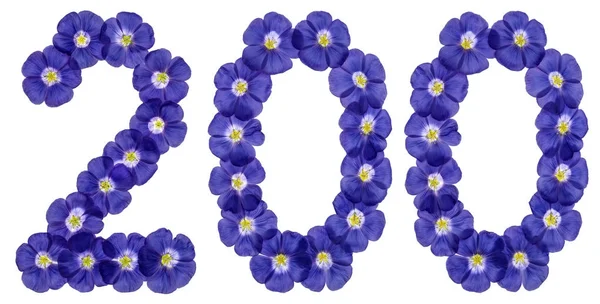 Número arábico 200, duzentos, de flores azuis de linho, isol — Fotografia de Stock
