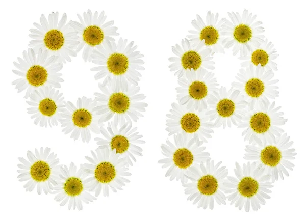 Arabic numeral 98, ninety eight, from white flowers of chamomile — Stock Photo, Image