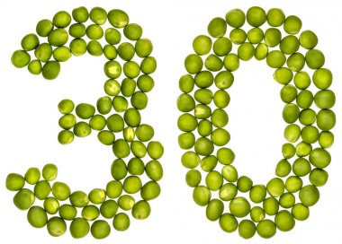 Arapça rakamı 30, otuz, yeşil bezelye, üzerinde beyaz ba izole dan