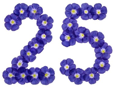 Arapça rakamı 25, yirmi beş, keten, Isola mavi çiçekler üzerinden
