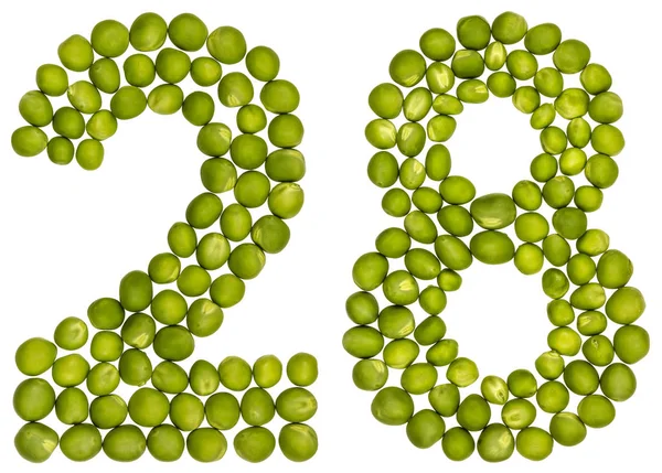 Арабская цифра 28, 28, из зеленого горошка, изолированный на WH — стоковое фото