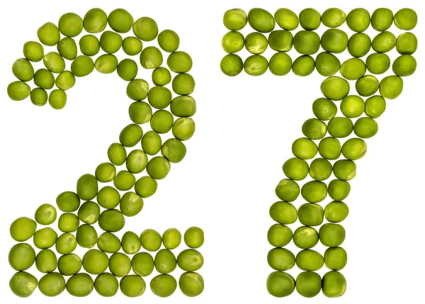 Número arábigo 27, veintisiete, de guisantes verdes, aislado en wh —  Fotos de Stock
