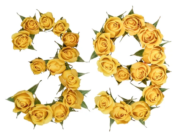 Αραβικό αριθμό 39, τριάντα εννέα, από κίτρινα άνθη του τριαντάφυλλου, iso — Φωτογραφία Αρχείου