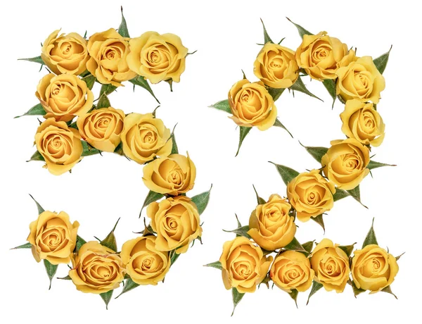 Αραβικό αριθμό 52, πενήντα δύο, από τα κίτρινα άνθη του τριαντάφυλλου, isola — Φωτογραφία Αρχείου