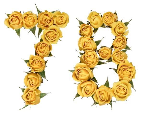 Numero arabo 78, settantotto, da fiori gialli di rosa, i — Foto Stock