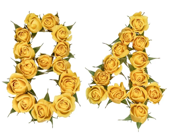 Numero arabo 84, ottantaquattro, da fiori gialli di rosa, iso — Foto Stock
