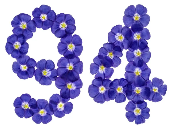 Arabic numeral  from blue flowers of flax, isolated on white bac — Stock Photo, Image