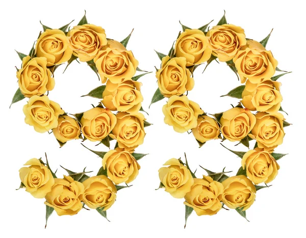 Números arábigos 99, noventa y nueve, de flores amarillas de rosa, iso —  Fotos de Stock