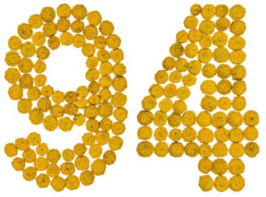 Arapça rakamı 94, solucan otu, sarı çiçekler üzerinden Doksan dört