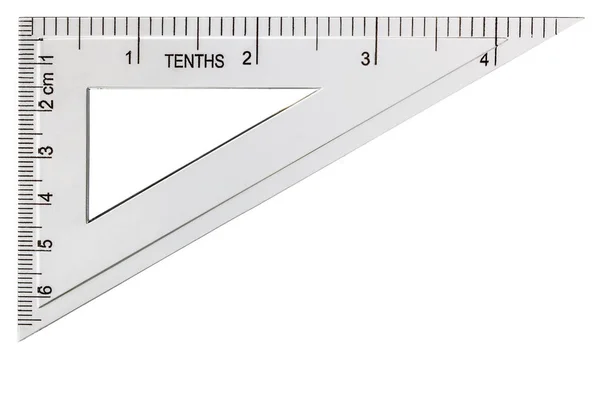 흰색 배경에 고립 된 흰색 플라스틱 투명 삼각형 — 스톡 사진