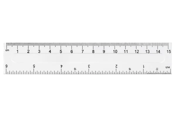 White plastic transparent ruler, isolated on white background — Stock Photo, Image