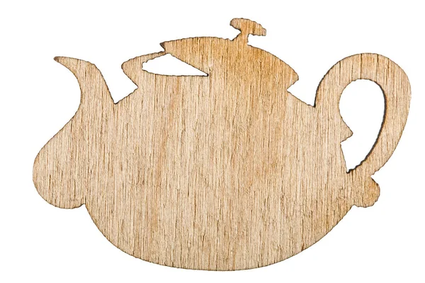 Drewniane czajniczek, element ozdobny, na białym tle na biały tył — Zdjęcie stockowe