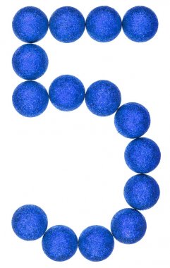 Rakamı 5, dekoratif topları, üzerinde beyaz backgr izole beşten