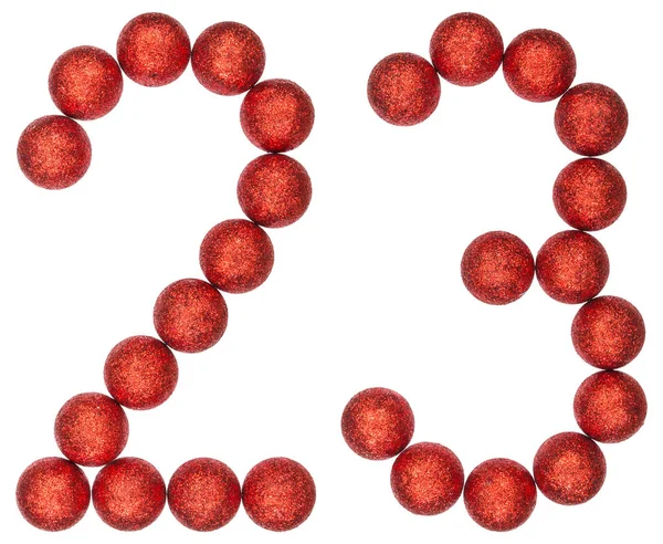 Cijfer 23, drieëntwintig, van decoratieve ballen, geïsoleerd op whi — Stockfoto
