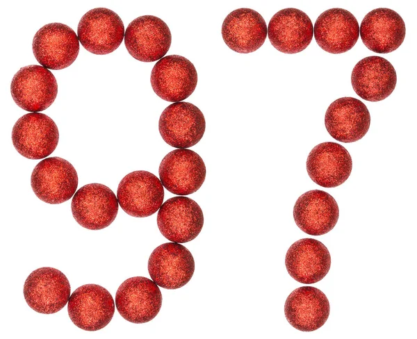 Numeral 97, noventa y siete, de bolas decorativas, aislado en whi — Foto de Stock