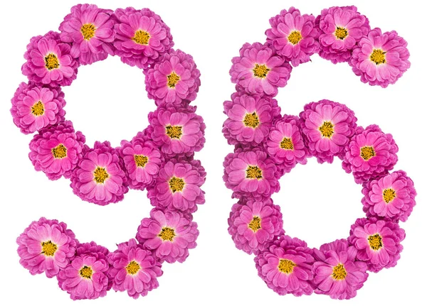 Arabisch cijfer 96, negentig zes, uit bloemen van chrysant, is — Stockfoto