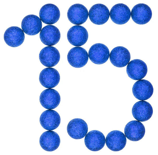 Cijfer 15, vijftien, van decoratieve ballen, geïsoleerd op witte ba — Stockfoto