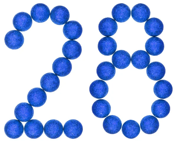 Numeral 28, veintiocho, de bolas decorativas, aisladas en whi —  Fotos de Stock