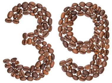 Arapça w izole rakamı 39, kahve çekirdekleri, üzerinden otuz dokuz