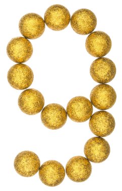 Rakamı 9, dekoratif topları, üzerinde beyaz backgr izole üzerinden dokuz