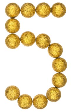 Rakamı 5, dekoratif topları, üzerinde beyaz backgr izole beşten