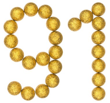 Rakamı 91, doksan bir dekoratif topları, üzerinde beyaz izole--dan