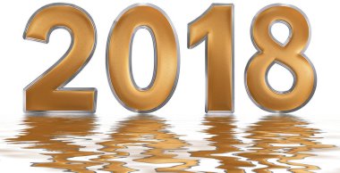 Rakamı 2018, su, beyaz arka plan üzerinde izole yansıması,