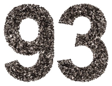 Arapça rakamı 93, doksan üç, doğal kömür siyah, 