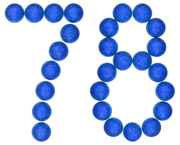 Cijfer 78, acht van de zeventig, van decoratieve ballen, geïsoleerd op wh — Stockfoto