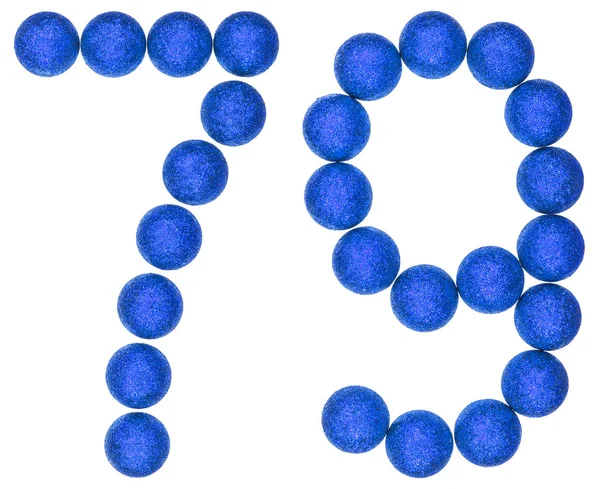 Αριθμητικό 79, εβδομήντα εννέα, από διακοσμητικές μπάλες, απομονώνονται σε whi — Φωτογραφία Αρχείου