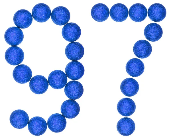 Число 97, дев'яносто сім, з декоративних кульок, ізольовані на w — стокове фото
