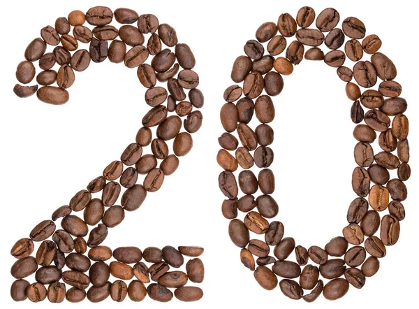 Αραβικό αριθμό 20, είκοσι, από κόκκους καφέ, που απομονώνονται σε λευκό — Φωτογραφία Αρχείου