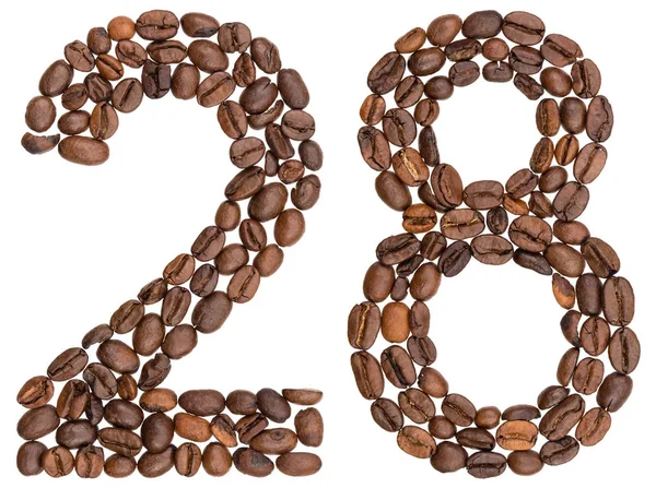 Arapça olarak izole rakamı 28, kahve çekirdekleri, üzerinden yirmi sekiz — Stok fotoğraf