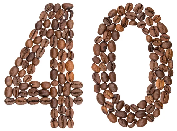 Arabská číslice 40, čtyřicet z kávových zrn, izolované na bílém b — Stock fotografie