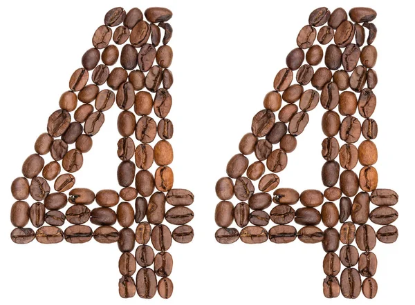 Arabisch cijfer 44, veertig vier, uit koffiebonen, geïsoleerd op wh — Stockfoto